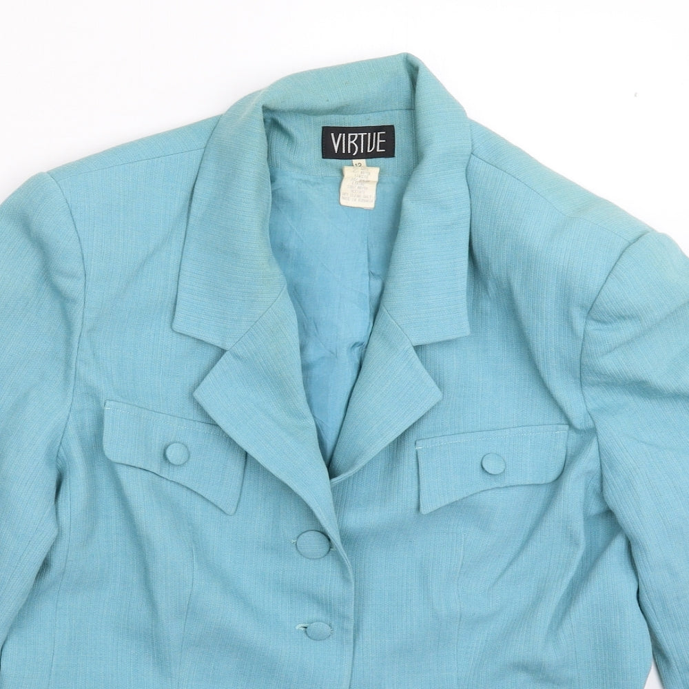 VIRTUE Womens Blue   Jacket Suit Jacket Size 12