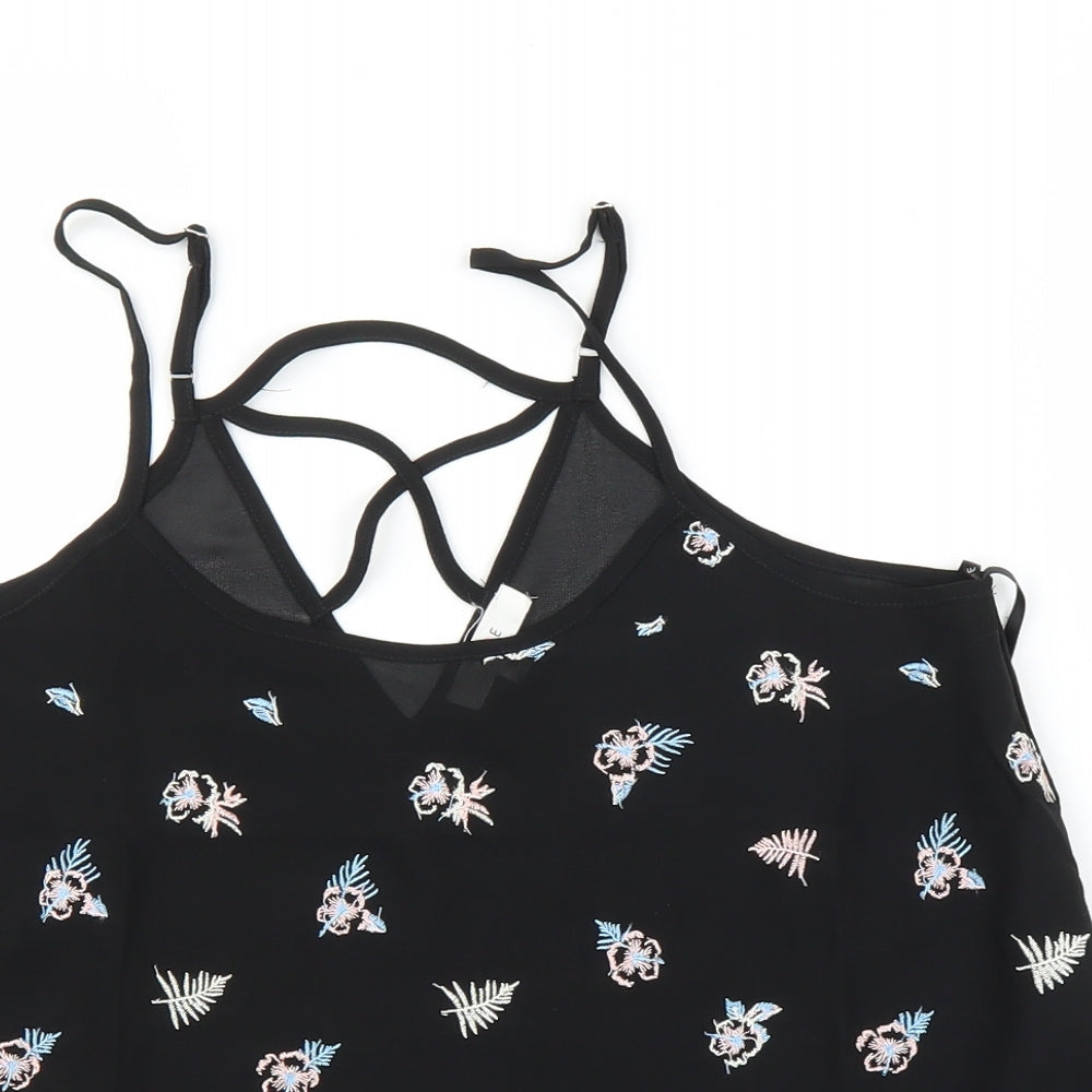 MINE Womens Black Floral  Camisole Blouse Size M