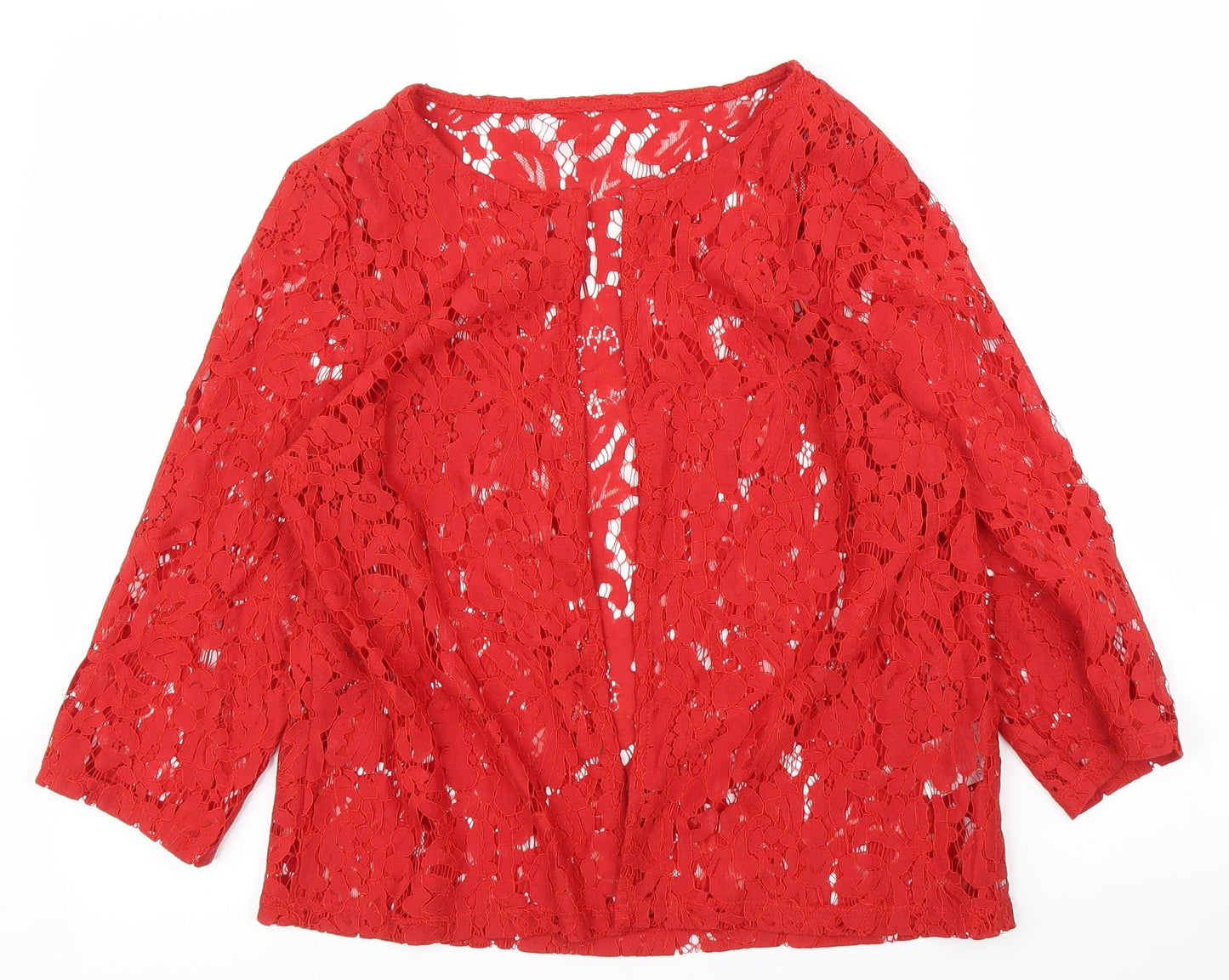 Preworn Womens Red Floral  Basic Blouse Size 10