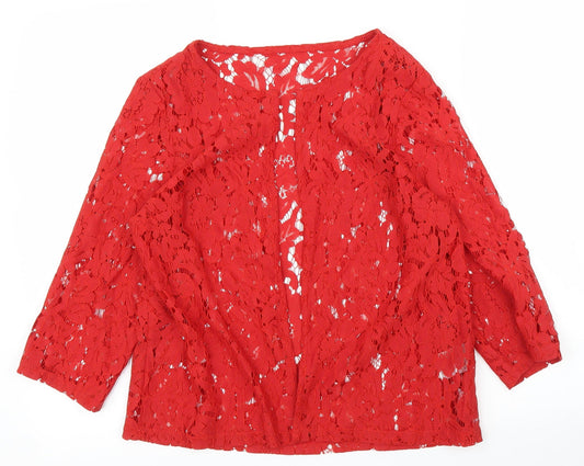 Preworn Womens Red Floral  Basic Blouse Size 10