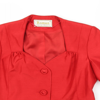 Close-up detail of Roman women’s red basic blouse, size UK 12