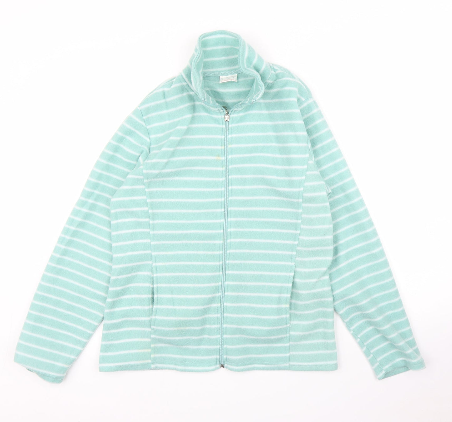 Anna De Lancay Womens Green Striped Fleece Full Zip Jumper Size S