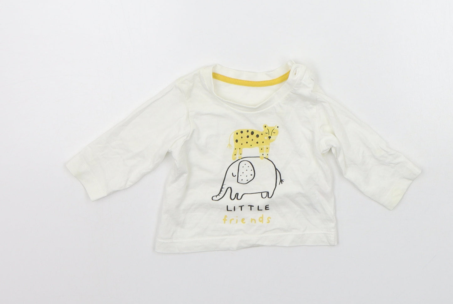 Matalan Baby White   Basic T-Shirt Size 0-3 Months  - ANIMALS