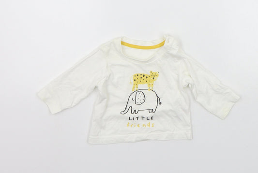 Matalan Baby White   Basic T-Shirt Size 0-3 Months  - ANIMALS