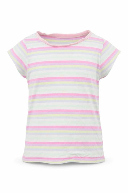 Front view of George girls’ multicoloured striped basic t-shirt, size 2-3, years