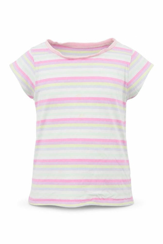 Front view of George girls’ multicoloured striped basic t-shirt, size 2-3, years