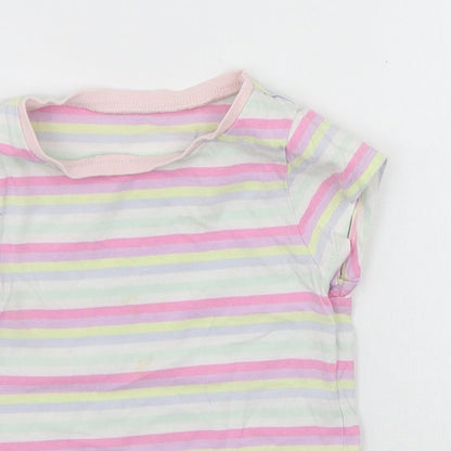 Close-up detail of George girls’ multicoloured striped basic t-shirt, size 2-3, years
