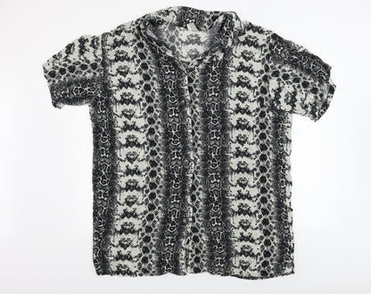 Front view of ASOS women’s grey animal print basic button-up, size UK 12