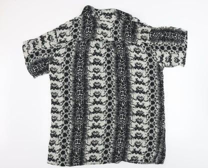 Back view of ASOS women’s grey animal print basic button-up, size UK 12
