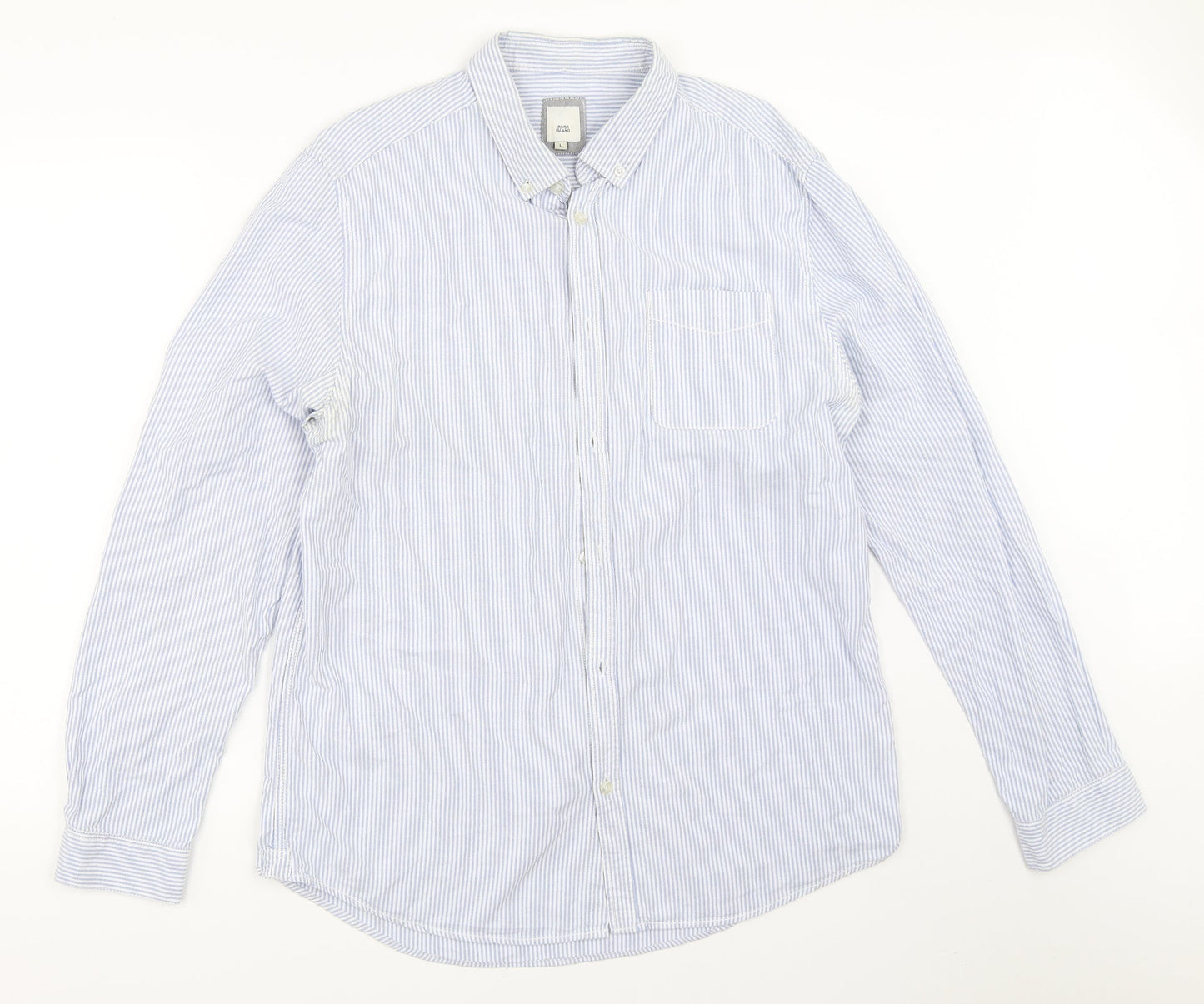 River Island Mens Blue Striped   Button-Up Size L
