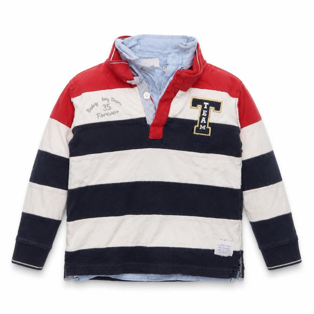 Zara Boys Blue Striped  Henley Jumper Size 2 Years