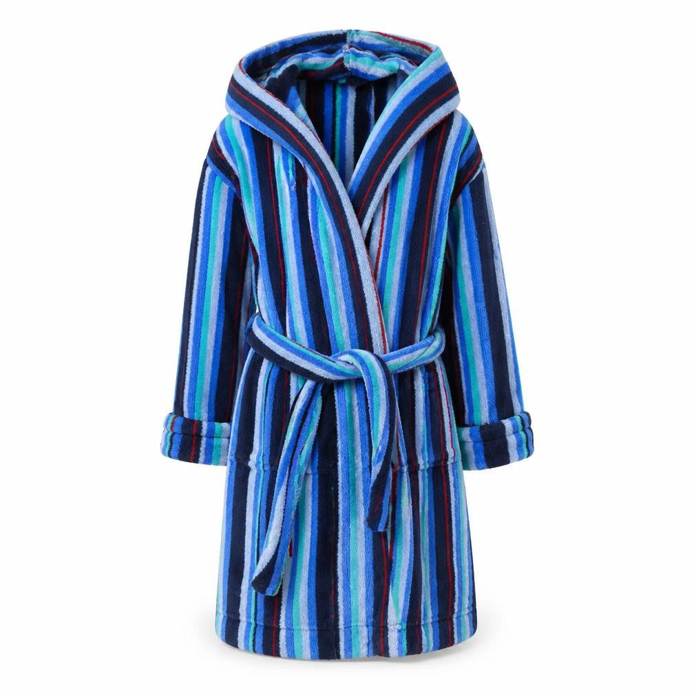Monsoon Boys Blue Striped Fleece  Robe Size 4 Years