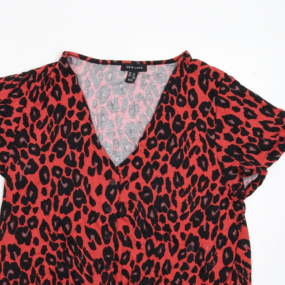 New Look Womens Red Animal Print  Basic Blouse Size 16