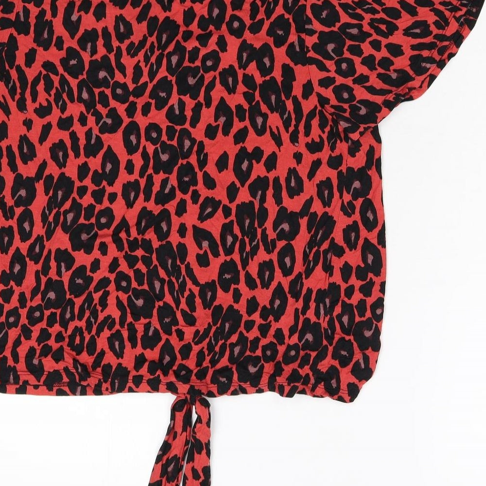 New Look Womens Red Animal Print  Basic Blouse Size 16