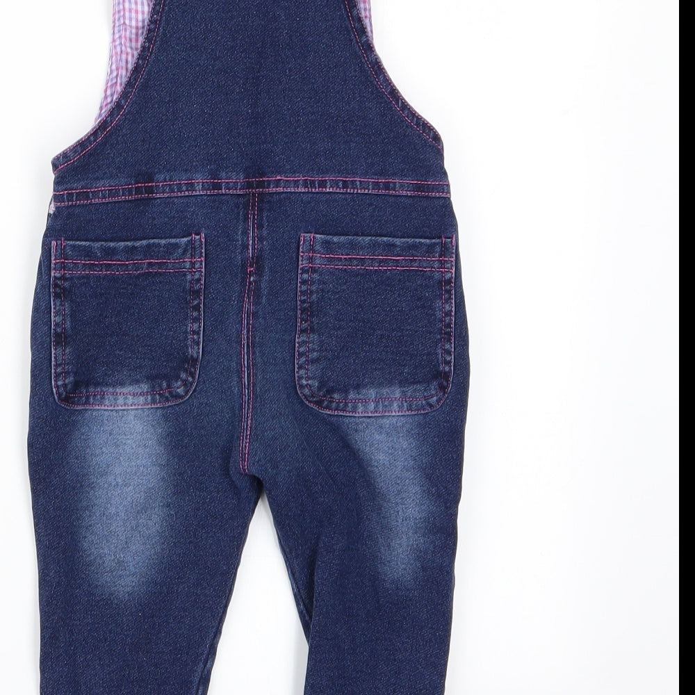 Kidscoolspace Girls Blue Animal Print  Dungaree One-Piece   - Rabbit Logo