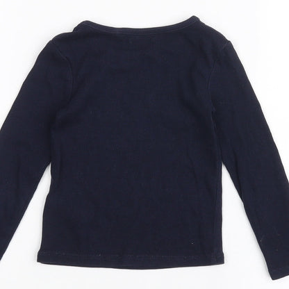 Brand and care label for Next girls’ blue basic t-shirt, size 3, years
