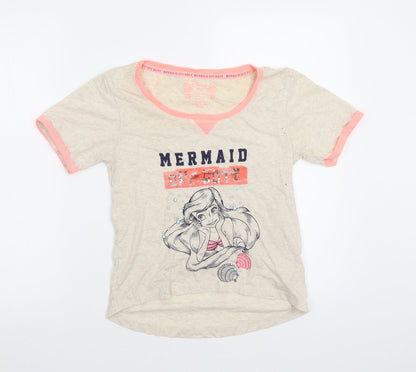 Front view of Primark girls’ beige basic t-shirt, size S, - mermaid
