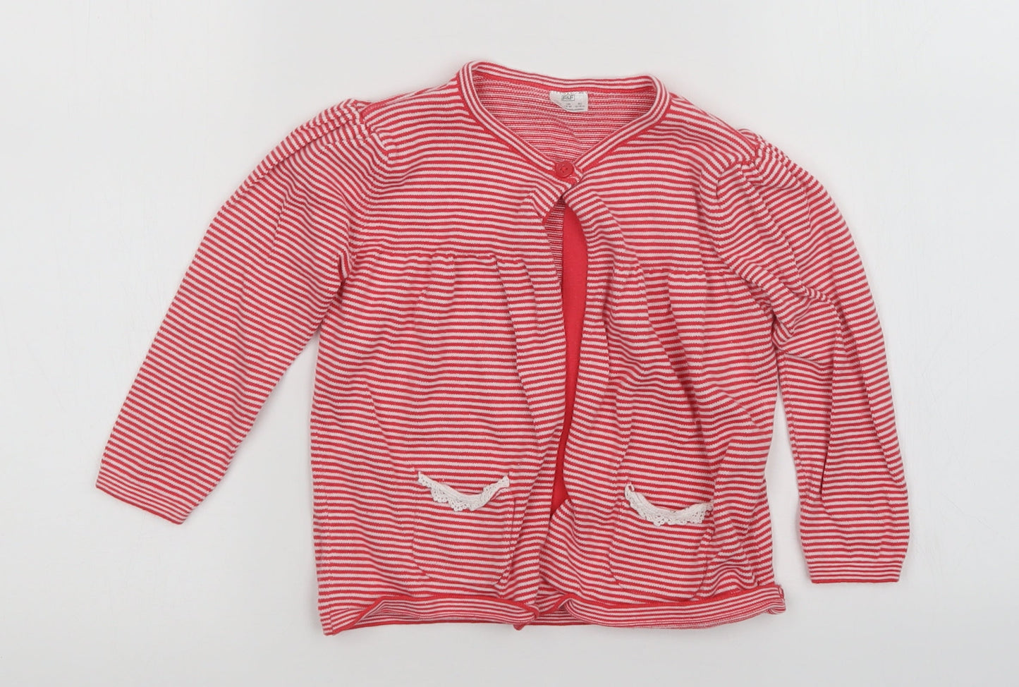 F&F Girls Red Striped  Cardigan Jumper Size 12-18 Months