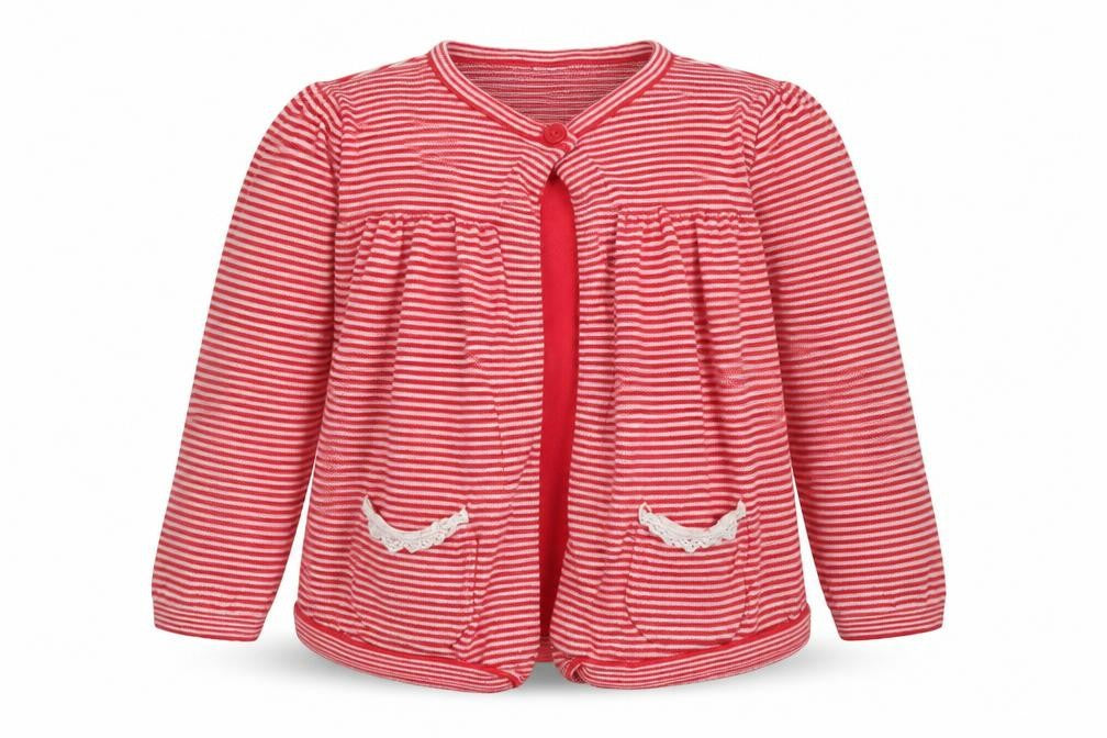 F&F Girls Red Striped  Cardigan Jumper Size 12-18 Months