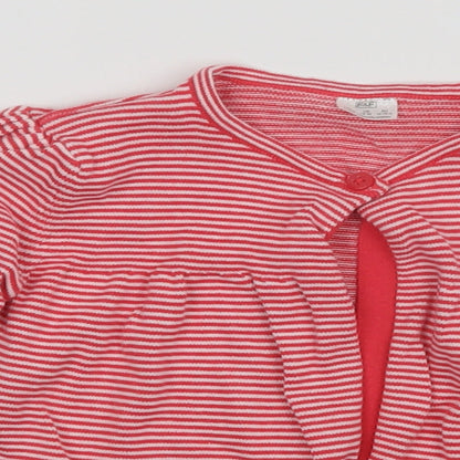 Close-up detail of F&F girls’ red striped cardigan jumper, size 12-18, months