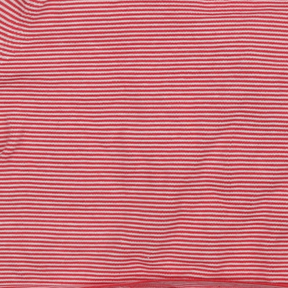 Brand and care label for F&F girls’ red striped cardigan jumper, size 12-18, months