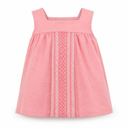 Front view of F&F girls’ pink a-line, size 12-18, months