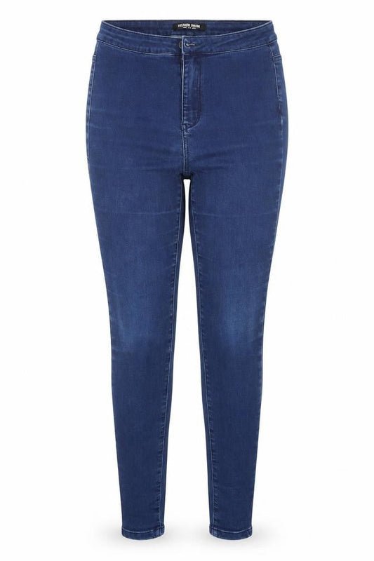 Front view of Fashion Union women’s blue skinny jeans, size UK 12, 29-inch leg
