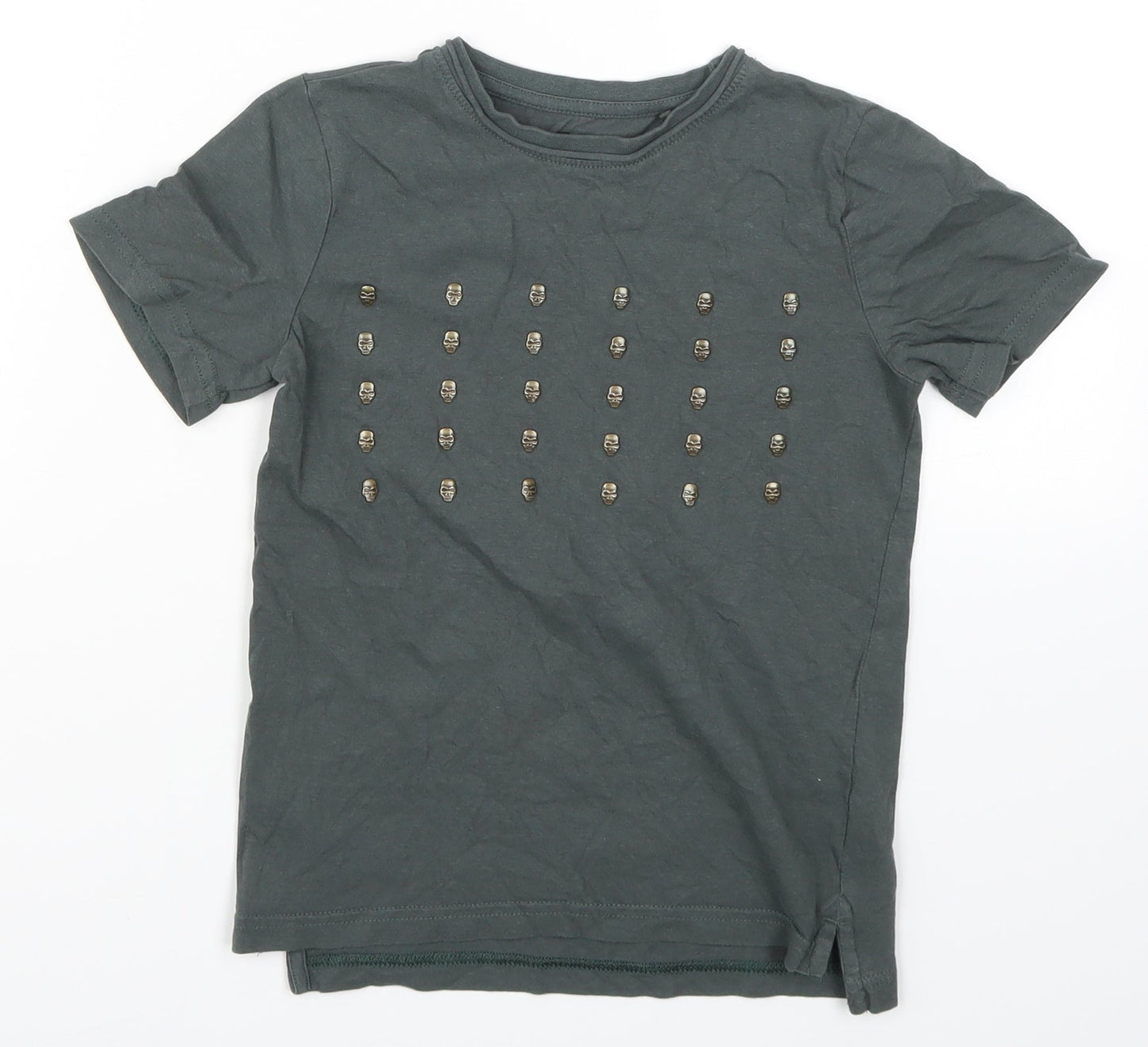 TU Boys Green   Basic T-Shirt Size 6 Years  - Skulls