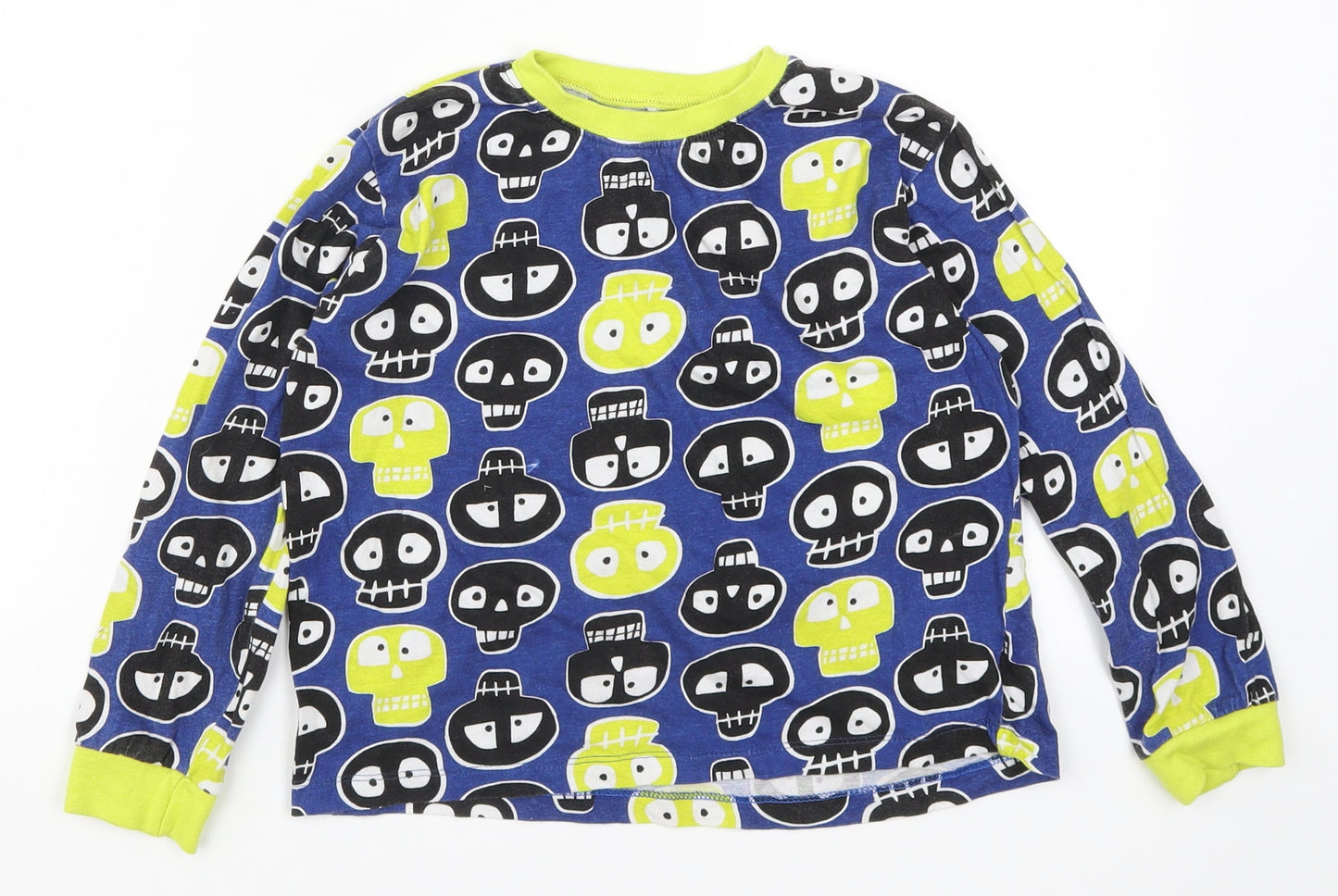 Preworn Boys Blue Geometric   Pyjama Top Size 8-9 Years  - Skulls