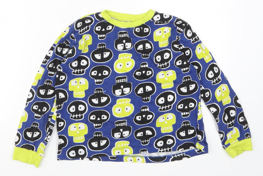 Preworn Boys Blue Geometric   Pyjama Top Size 8-9 Years  - Skulls