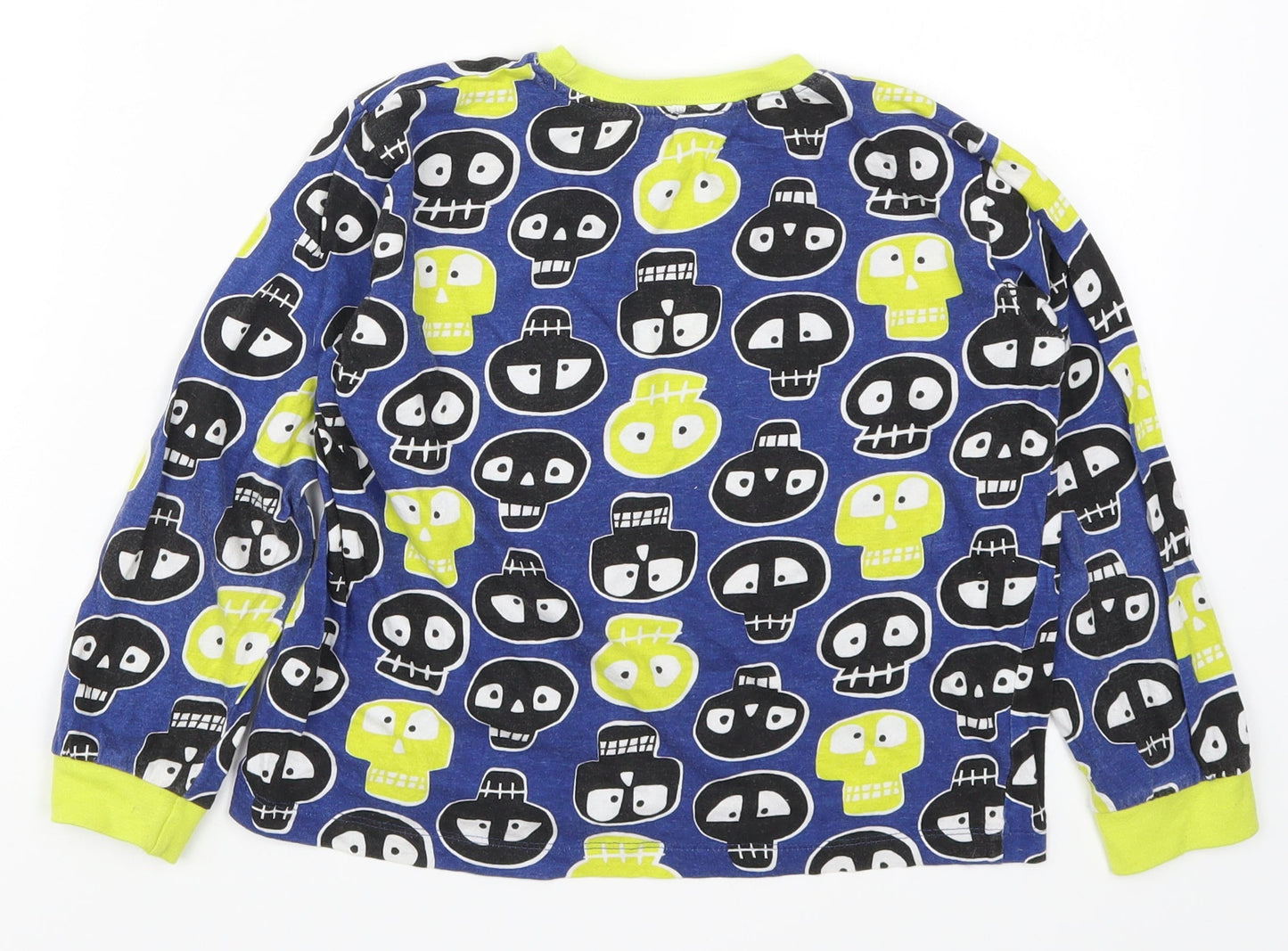 Preworn Boys Blue Geometric   Pyjama Top Size 8-9 Years  - Skulls