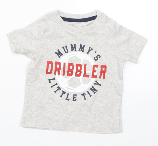 Fred & Flo Boys Grey   Basic T-Shirt Size 3-6 Months  - Mummy's Little Tiny Dribbler Football
