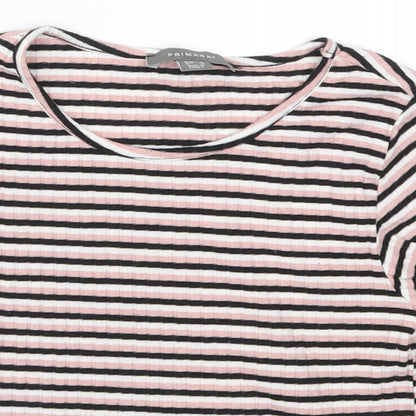 Preloved Primark Womens Pink Striped  Basic T-Shirt Size 8 - Detail
