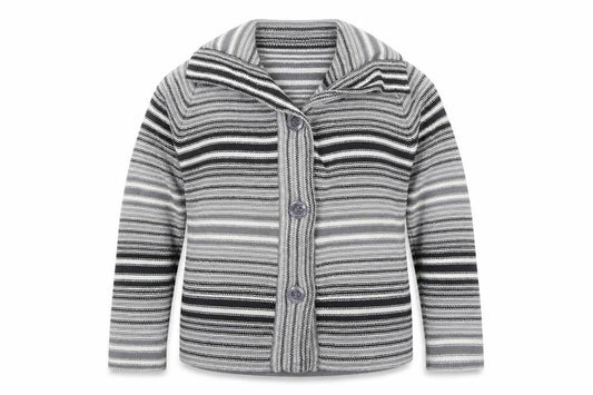 EWM Womens Grey Striped Knit Cardigan Jumper Size 14