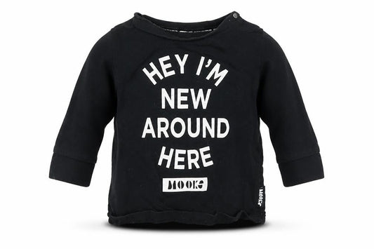 Front view of MOOKS boys’ black basic t-shirt, size 3-6, months