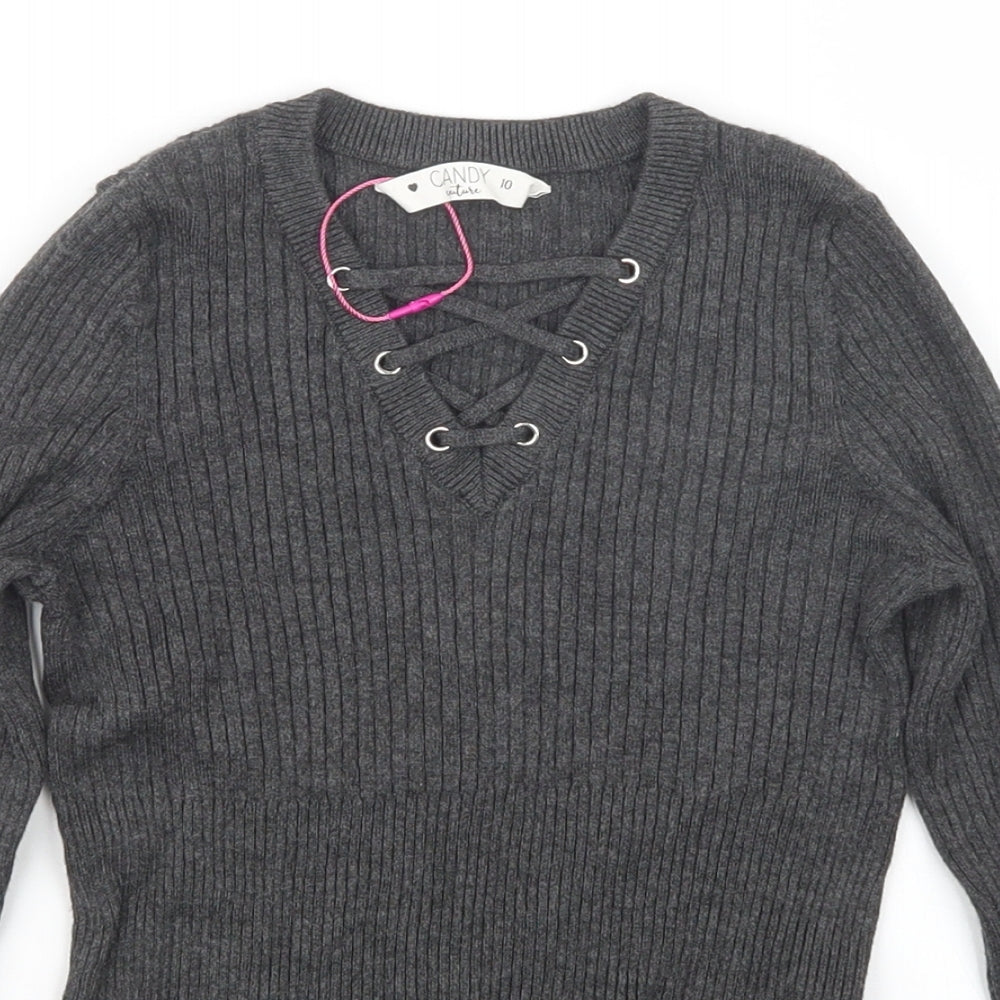 Candy Couture Girls Grey   Pullover Jumper Size 10 Years