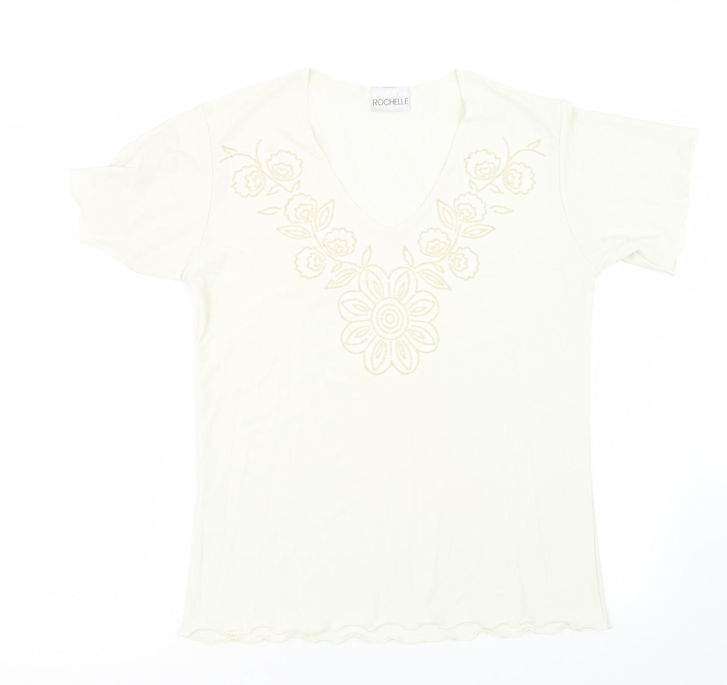 Rochelle Womens Ivory   Basic T-Shirt Size S