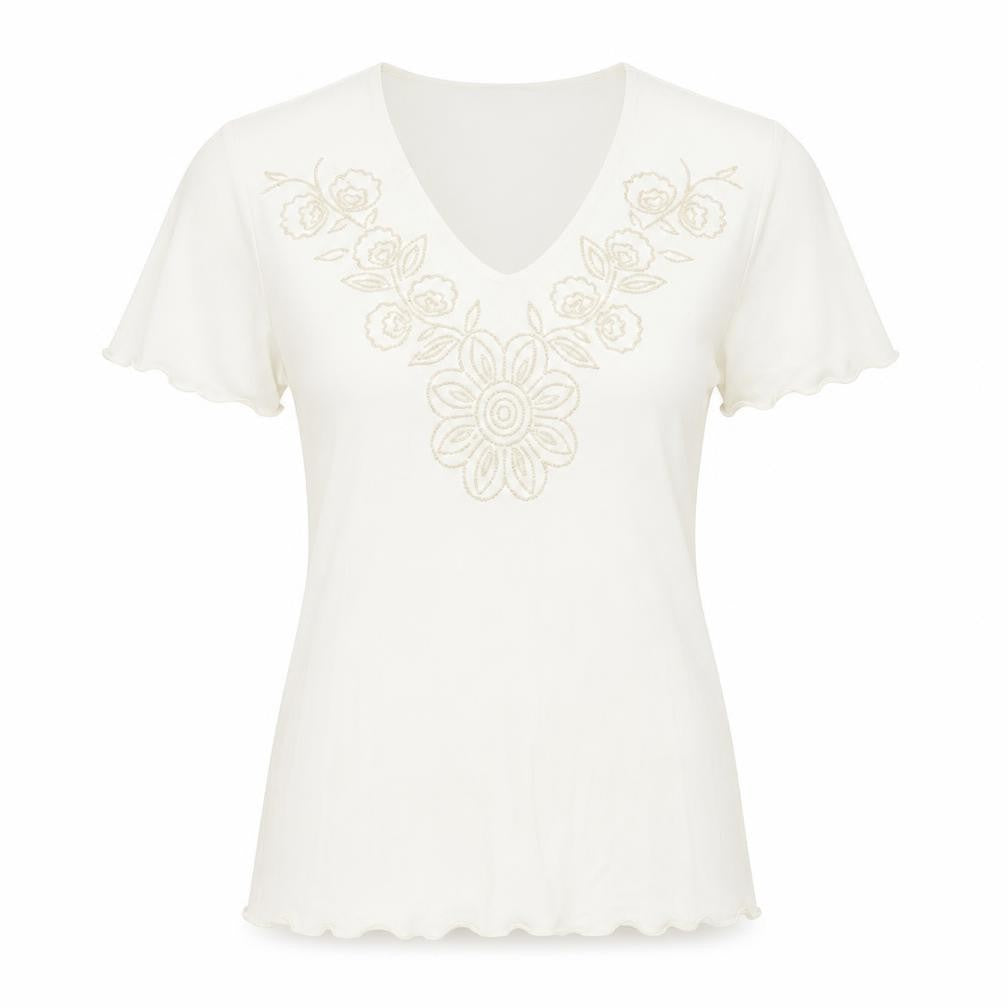 Rochelle Womens Ivory   Basic T-Shirt Size S