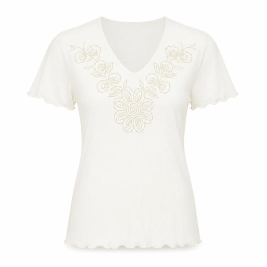 Rochelle Womens Ivory   Basic T-Shirt Size S