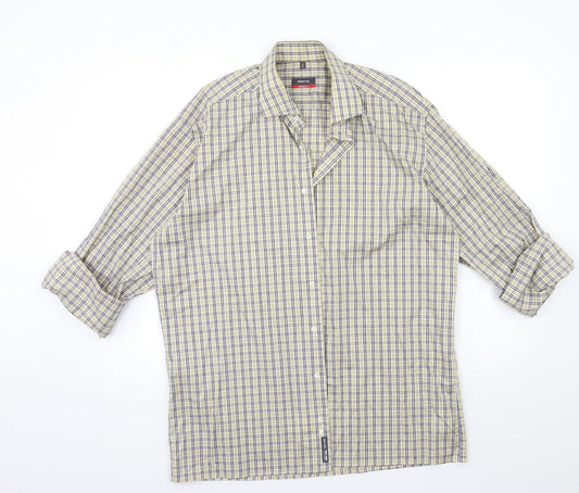 Eterna Mens Beige Check   Button-Up Size 16