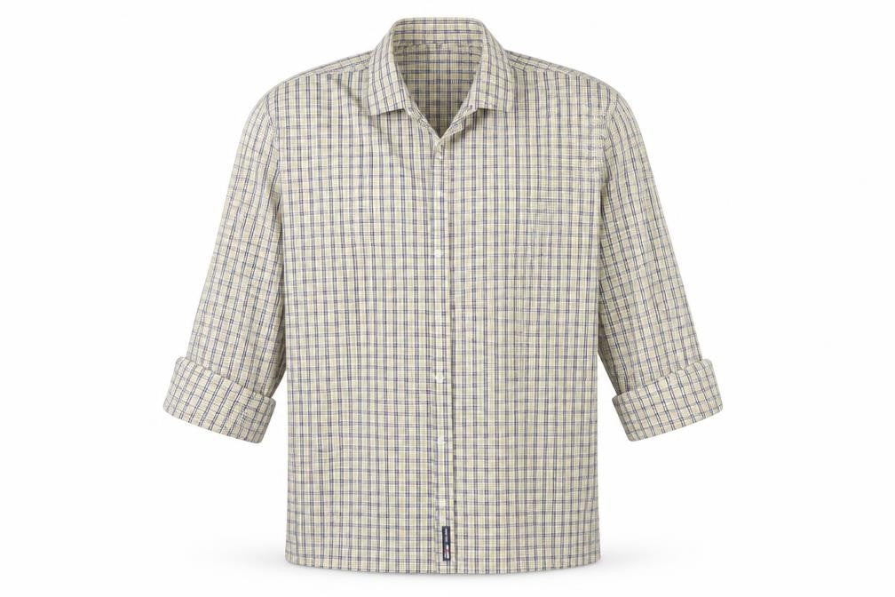 Eterna Mens Beige Check   Button-Up Size 16
