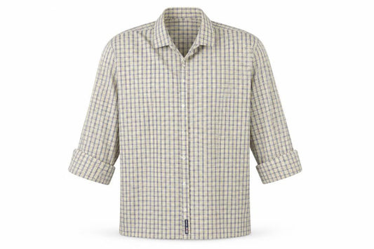 Eterna Mens Beige Check   Button-Up Size 16