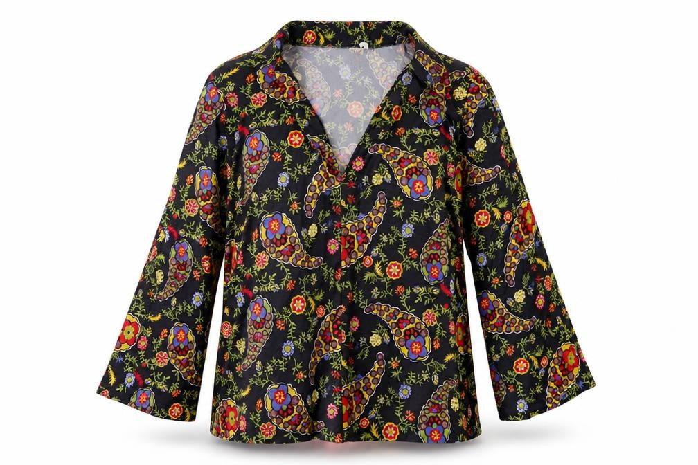 Wicked Womens Black Floral  Basic Blouse Size XL