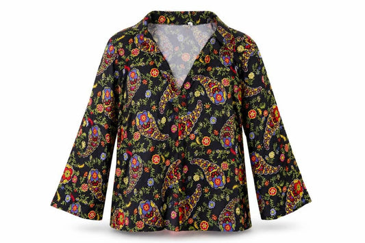 Wicked Womens Black Floral  Basic Blouse Size XL