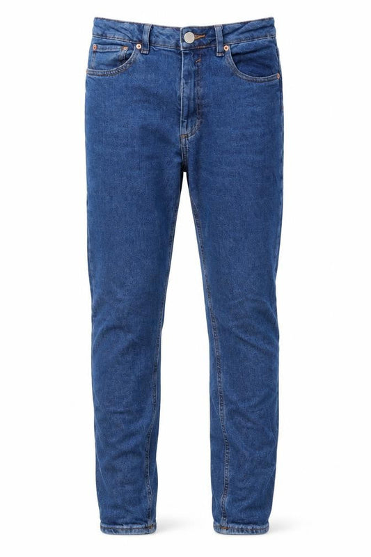 Front view of ASOS men’s blue skinny jeans, size 28, in, 26-inch leg