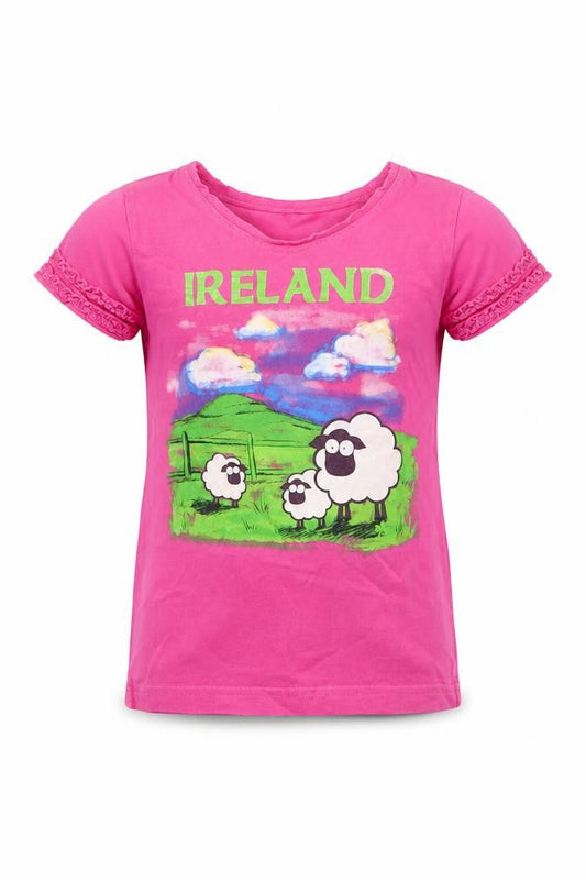 Front view of Traditional Craft girls’ pink basic t-shirt, size 5-6, years