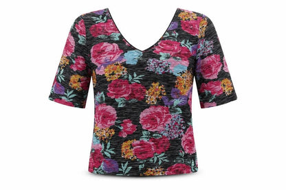Front view of Atmosphere women’s multicoloured floral basic t-shirt, size UK 12