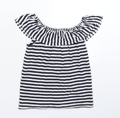 Additional front view of Avenue girls’ blue striped basic t-shirt, size 7-8, years