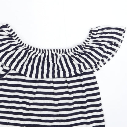 Close-up detail of Avenue girls’ blue striped basic t-shirt, size 7-8, years