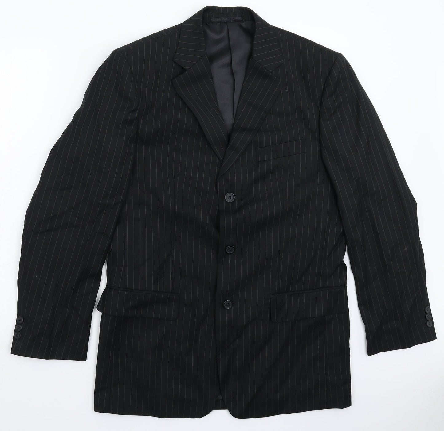 Henley & Knight Mens Black Striped  Jacket Suit Jacket Size 38